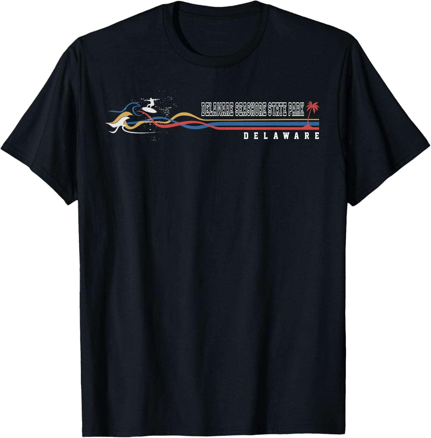 Retro Delaware Delaware Seashore State Park Surfboarder T-Shirt - T-Shirt | Black