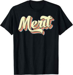 Merit Retro Art Baseball Font Vintage T-Shirt - T-Shirt | Black
