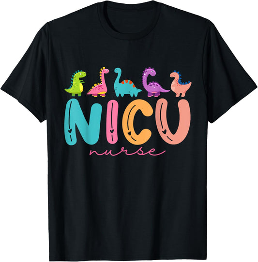 NICU Nurse Animal Nurse Appreciation Nicu Nurse Dinosaur T-Shirt - T-Shirt | Black