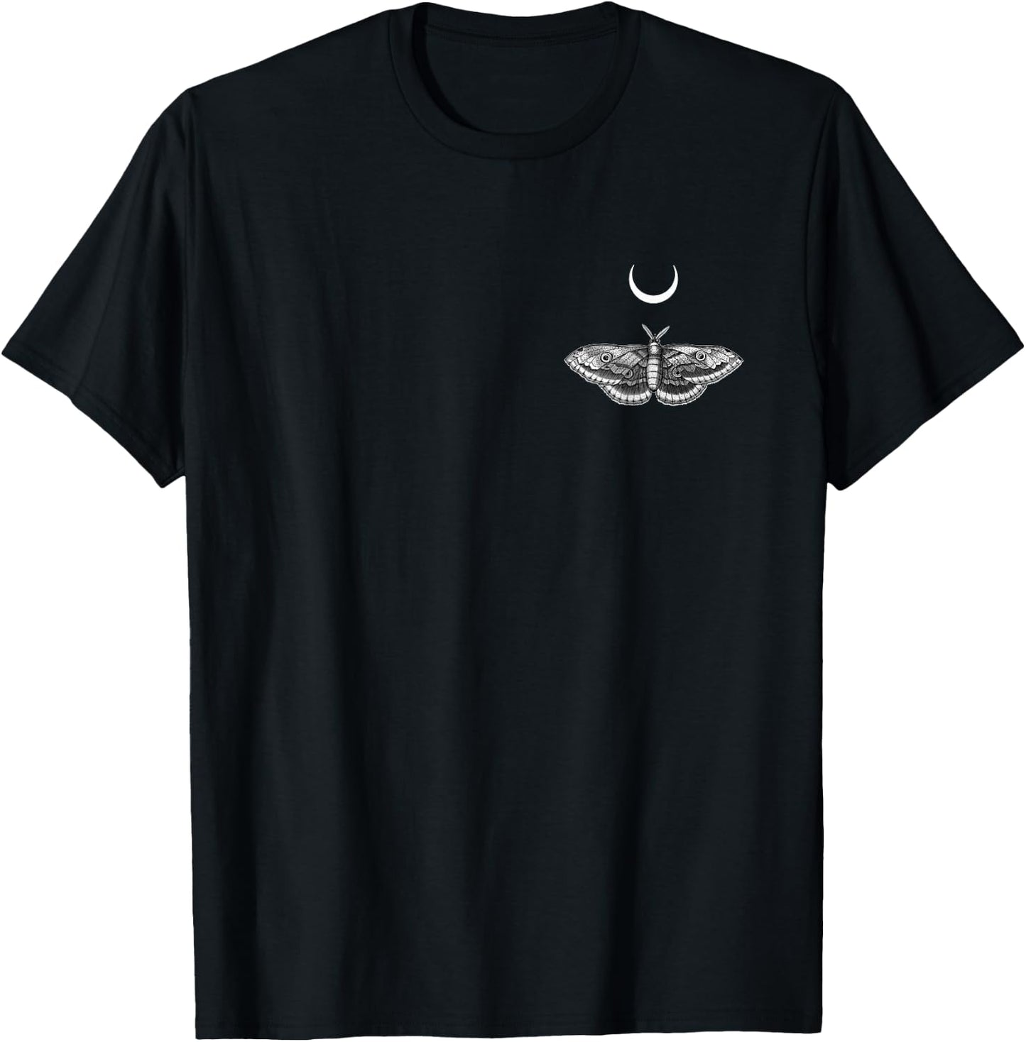 Moth with Crescent Moon Celestial Gothic Lunar Pocket T-Shirt - T-Shirt | Black