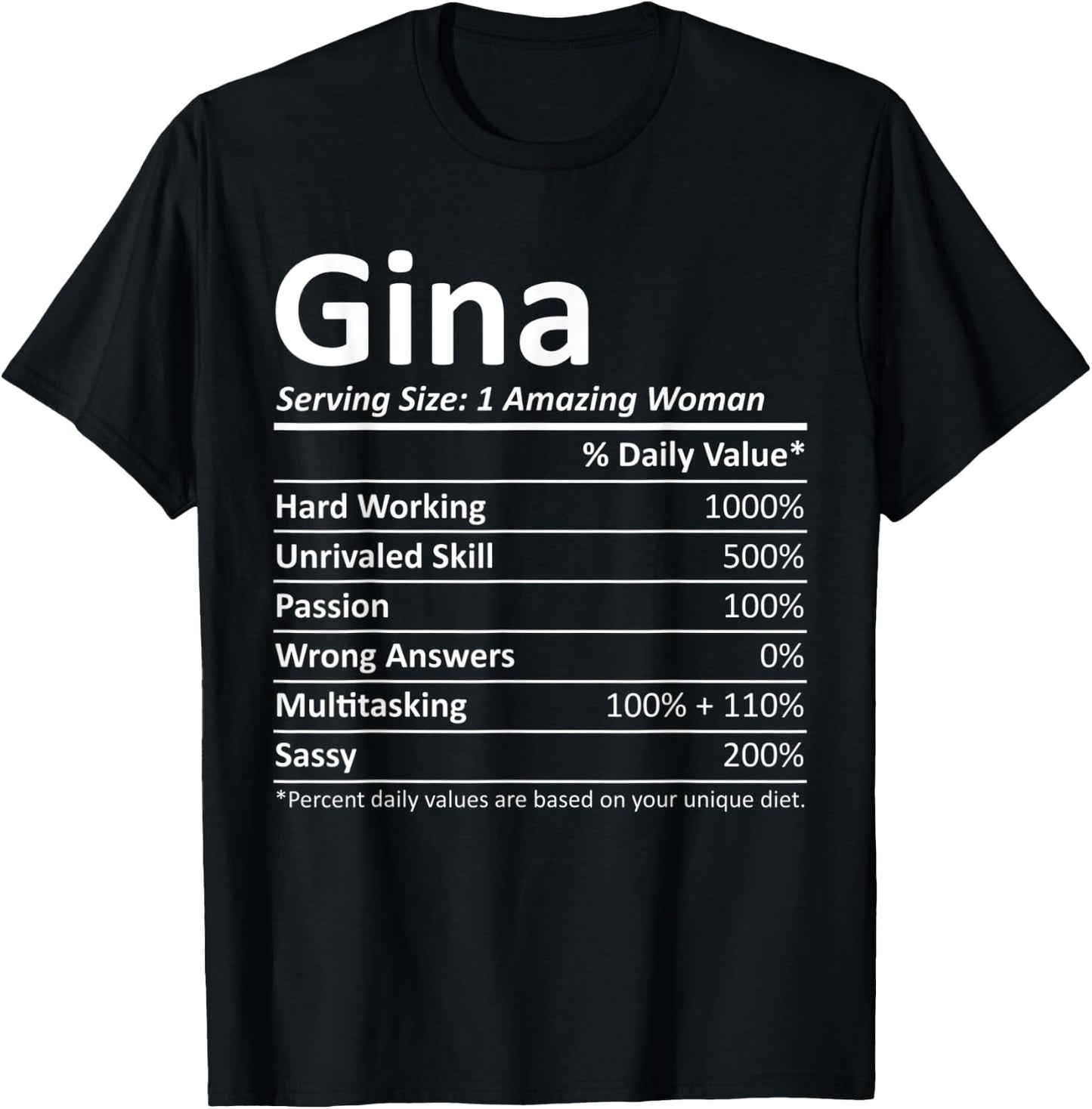 GINA Nutrition Personalized Name Funny Christmas Gift T-Shirt - T-Shirt | Black