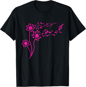 Funny Dandelion Music Note Flower Lover Gift Men Women Kids T-Shirt - T-Shirt | Black