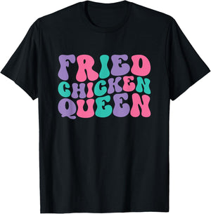 Fried Chicken Queen Retro Vintage Wavy Groovy T-Shirt - T-Shirt | Black