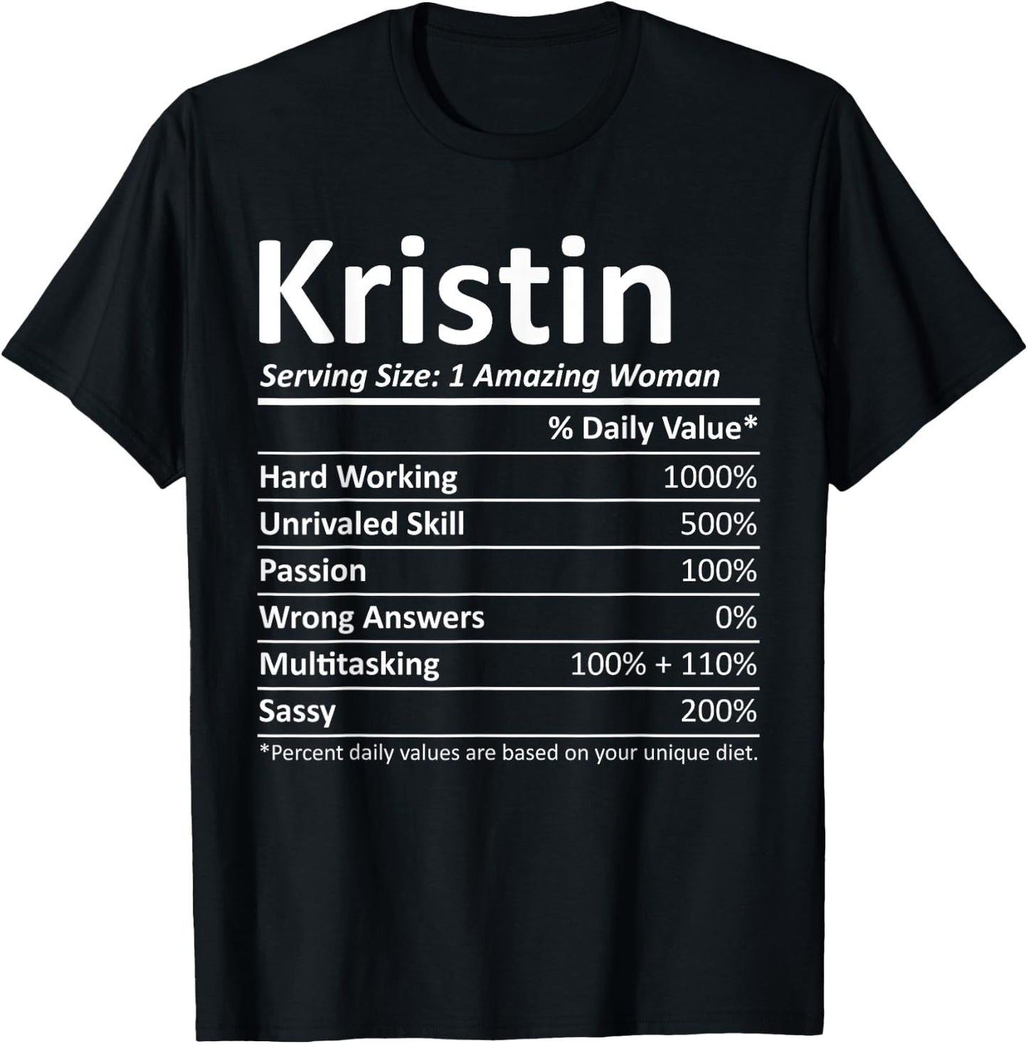 KRISTIN Nutrition Personalized Name Funny Christmas Gift T-Shirt - T-Shirt | Black