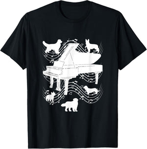 Piano Dog Shirt Musical Notes Musician Pianist Dog Lover T-Shirt - T-Shirt | Black