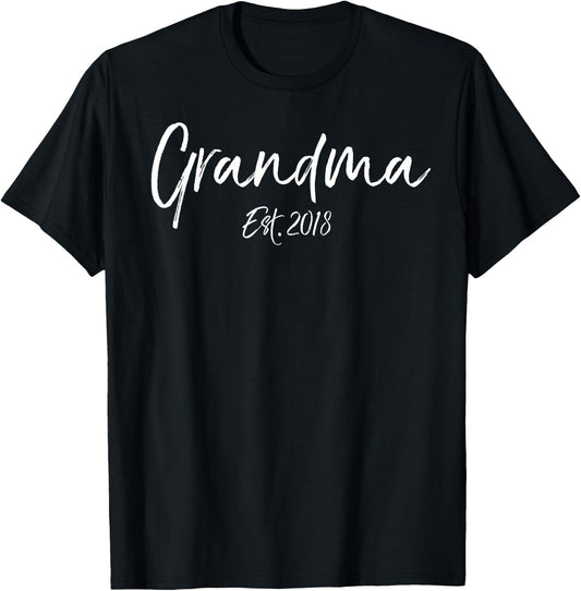 Cute Grandmother Gift from Grandkids Grandma Est. 2018 T-Shirt - T-Shirt | Black
