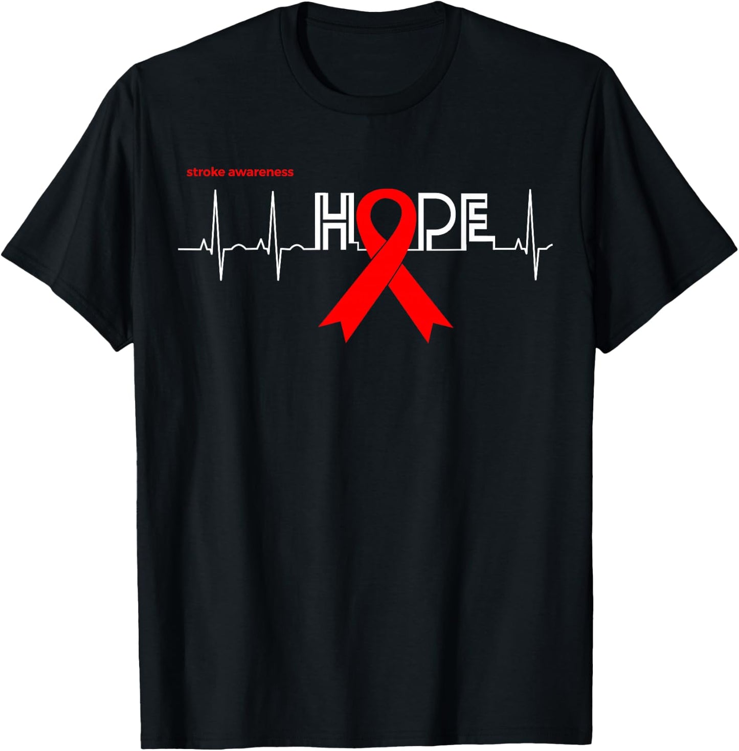 HOPE | Awareness Month Products Red Ribbon Stroke Awareness T-Shirt - T-Shirt | Black