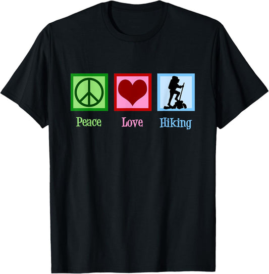 Peace Love Hiking Cute Hiker T-Shirt - T-Shirt | Black
