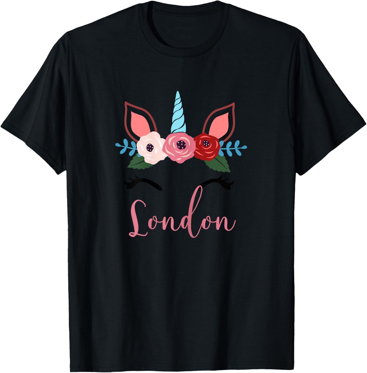 Cute London Magical Floral Unicorn For Girls T-Shirt - T-Shirt | Black