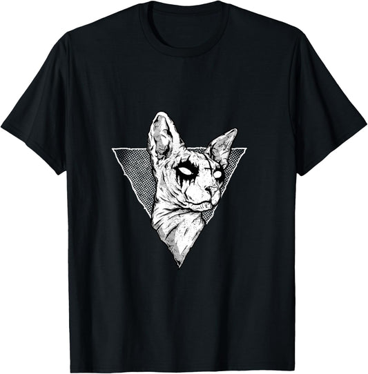 Goth Sphynx Cat Halloween Evil Cat Satanic Hairless Cat T-Shirt - T-Shirt | Black