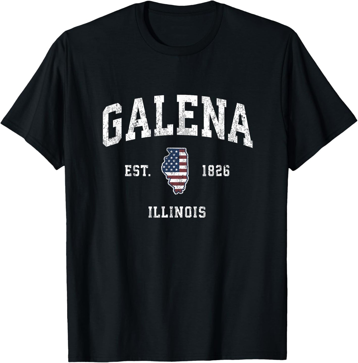 Galena Illinois IL Vintage American Flag Sports Design T-Shirt - T-Shirt | Black