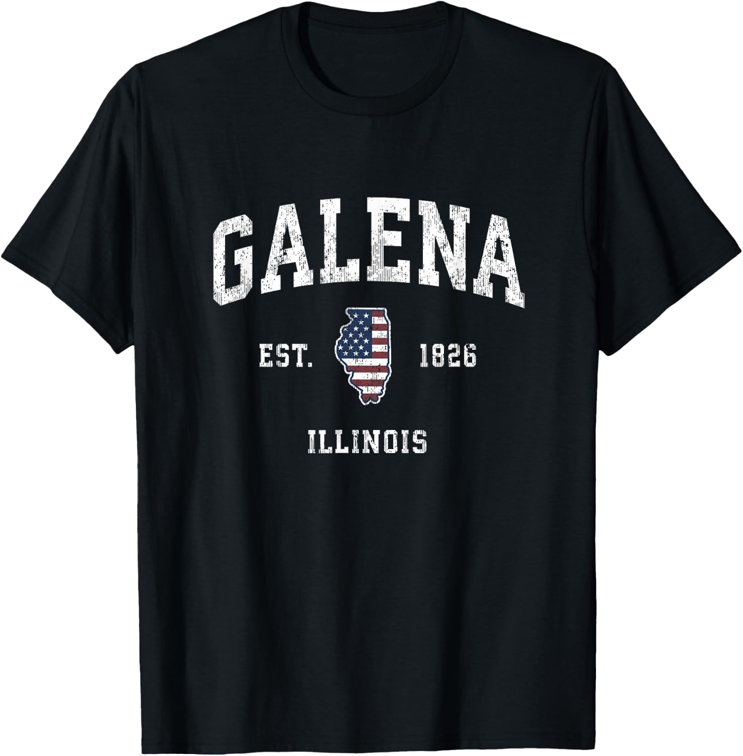 Galena Illinois IL Vintage American Flag Sports Design T-Shirt - T-Shirt | Black