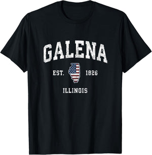 Galena Illinois IL Vintage American Flag Sports Design T-Shirt - T-Shirt | Black