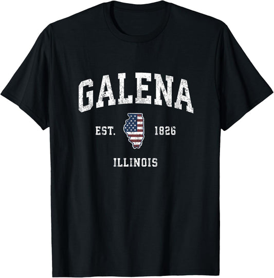 Galena Illinois IL Vintage American Flag Sports Design T-Shirt - T-Shirt | Black