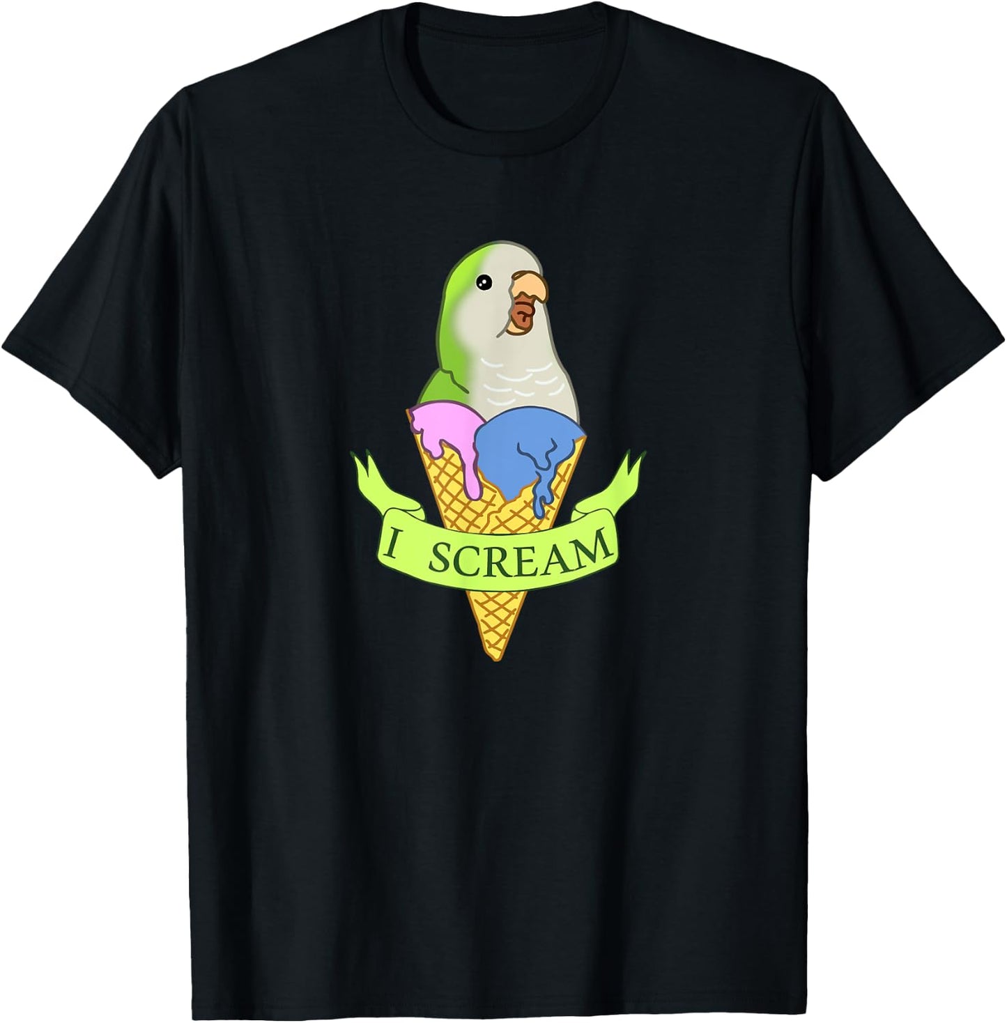 Funny Ice cream Monk Parakeet, I scream Green quaker parrot Women Kids T-Shirt - T-Shirt | Black
