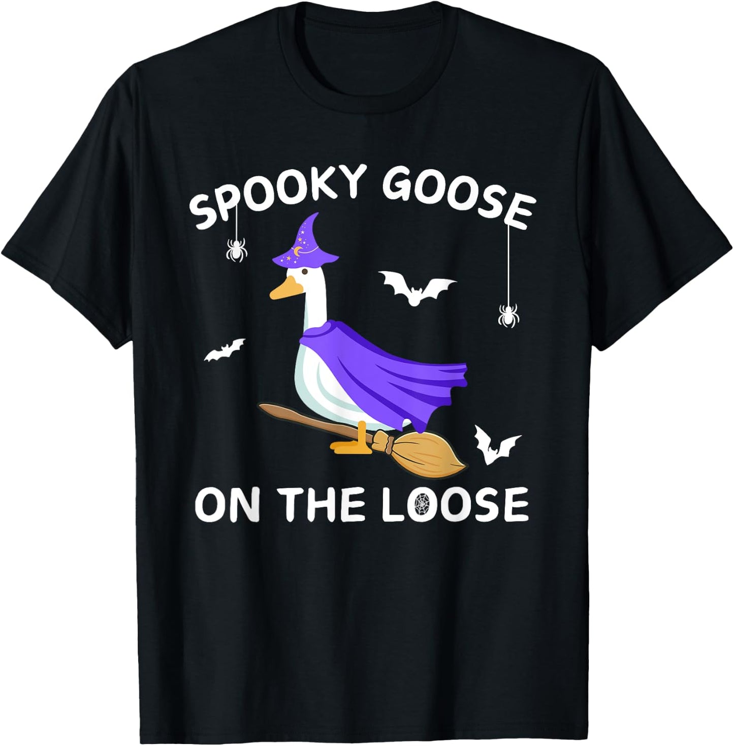 Spooky Goose On The Loose Witch Silly Goose Animal Halloween T-Shirt - T-Shirt | Black