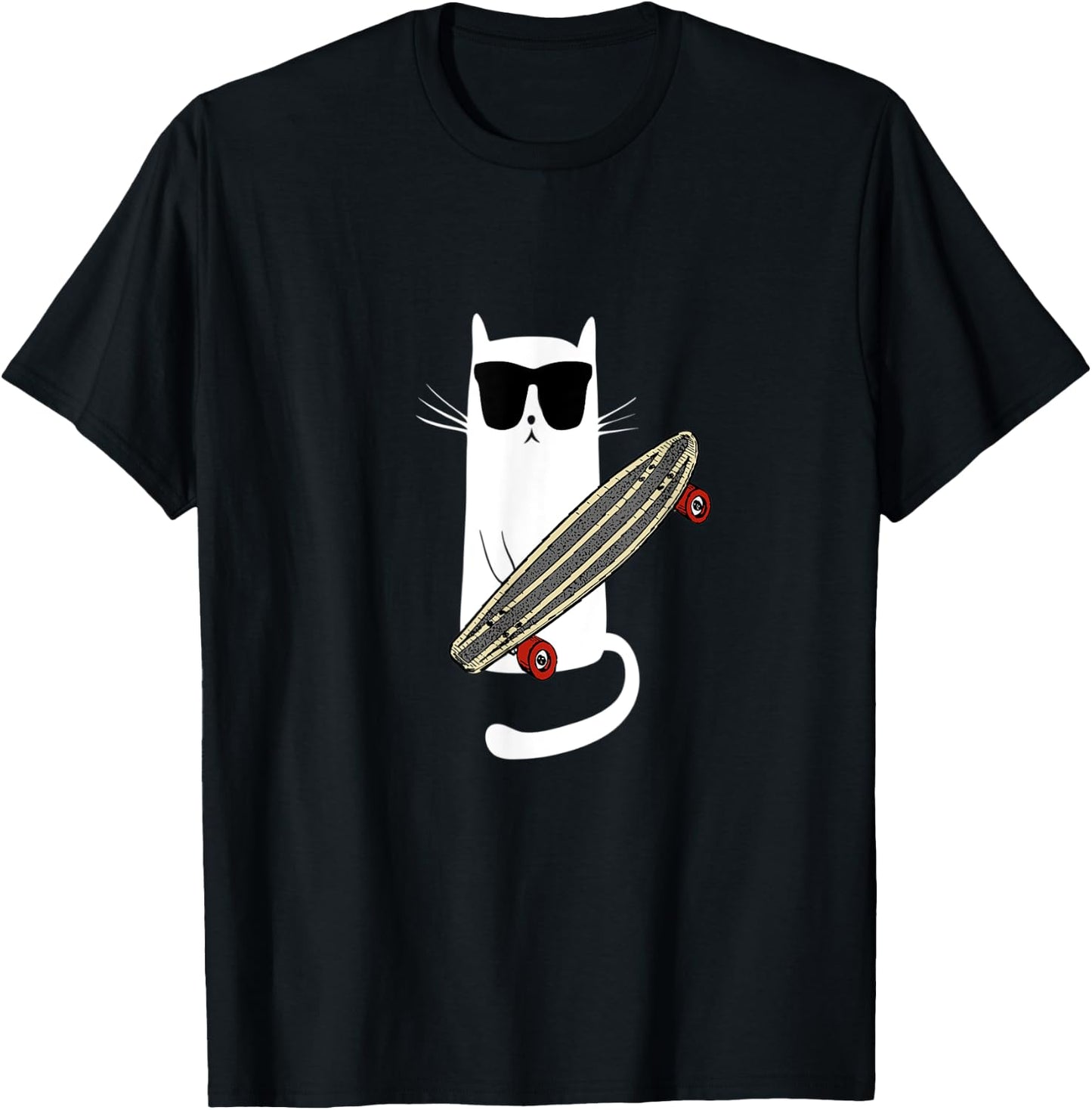 Funny Cat Wearing Sunglasses Skateboarding Men Women Kids T-Shirt - T-Shirt | Black