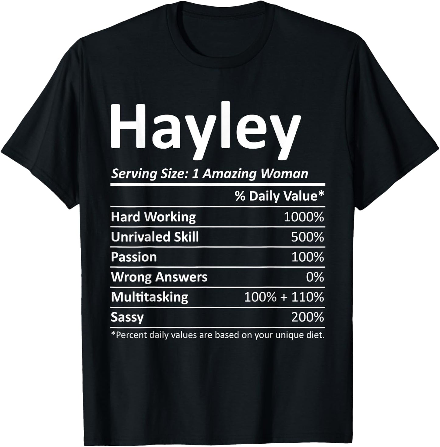 HAYLEY Nutrition Personalized Name Funny Christmas Idea T-Shirt - T-Shirt | Black