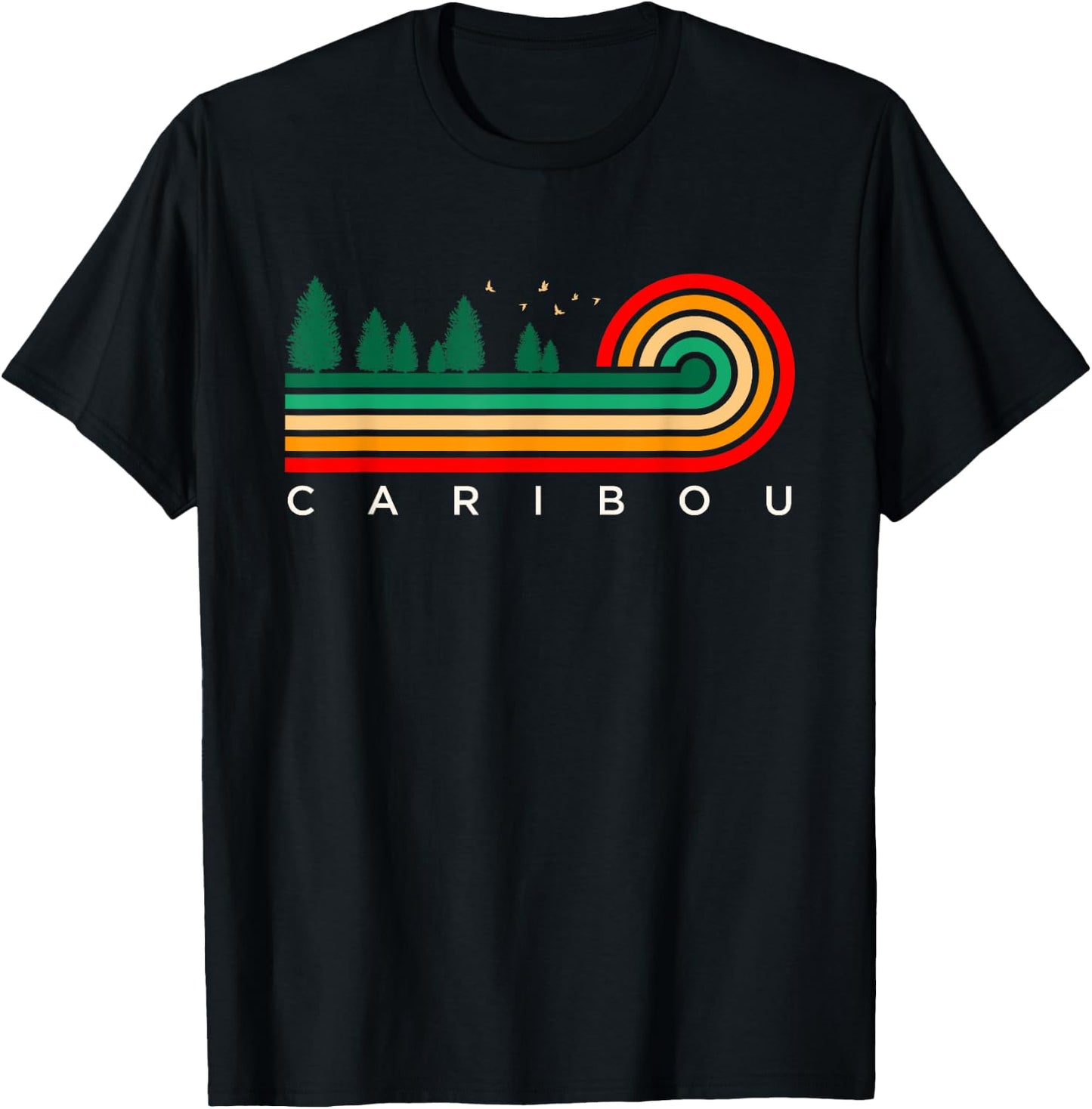 Evergreen Vintage Stripes Caribou, Maine T-Shirt - T-Shirt | Black