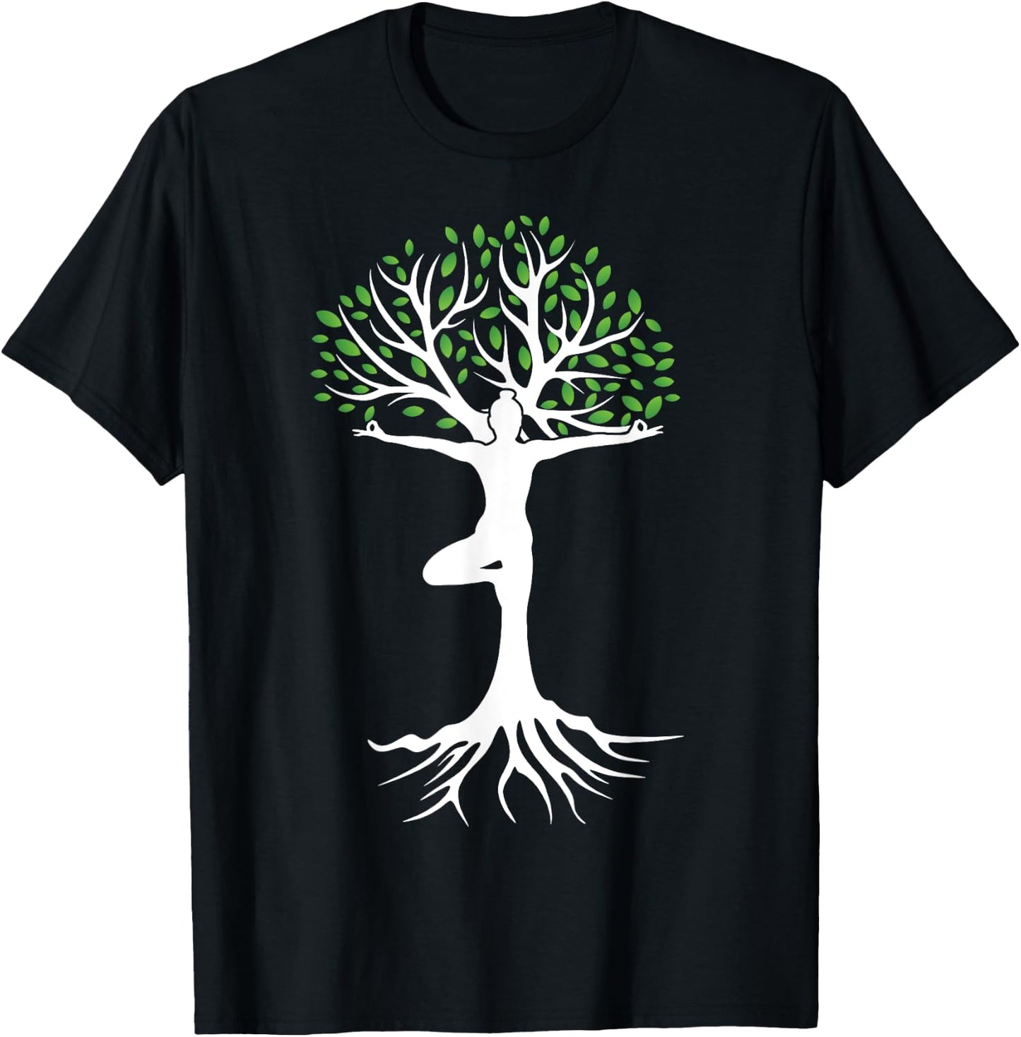 Zen Tree-Pose with Leaves Branches and Roots Yoga Namaste T-Shirt - T-Shirt | Black