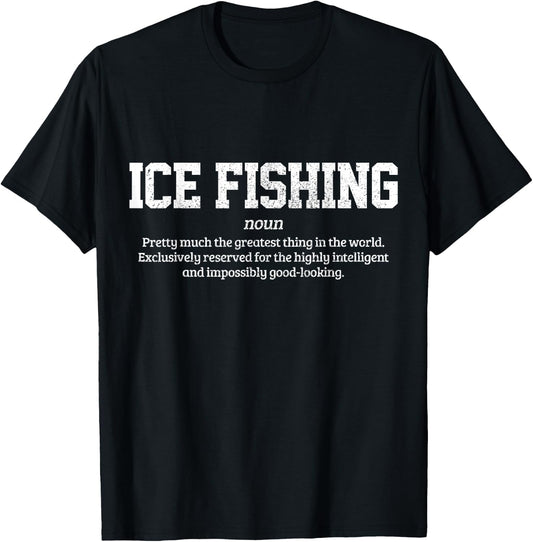 Ice Fishing Apparel & Fisherman Gifts Men's Black Ice Fishing Definition Funny Ice Fisherman Gift T-Shirt - T-Shirt | Black