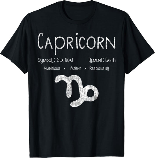Vintage Capricorn Birthday Horoscope Zodiac Sign Astrology T-Shirt - T-Shirt | Black