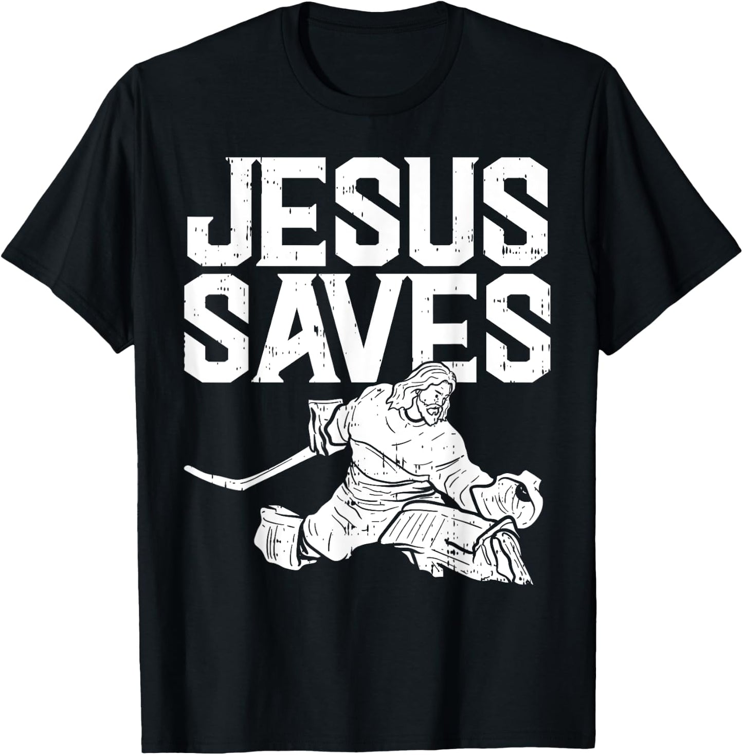 Jesus Saves Ice Hockey Goalie Sport Religious Christian Gift T-Shirt - T-Shirt | Black