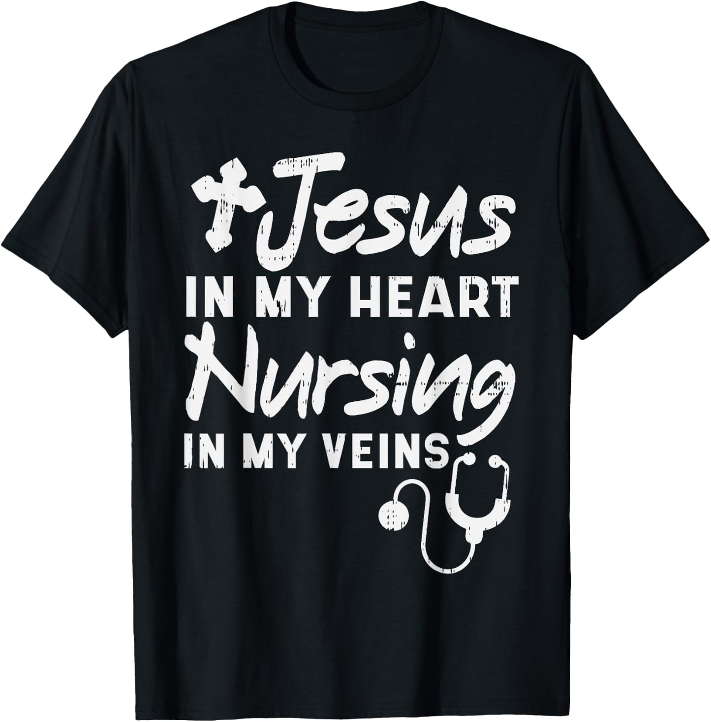 Jesus Heart Nursing Veins Nurse RN God Faith Christian Gift T-Shirt - T-Shirt | Black