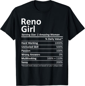 RENO GIRL NV NEVADA Funny City Home Roots USA Gift T-Shirt - T-Shirt | Black
