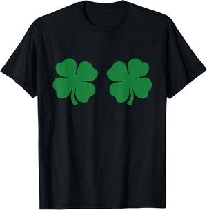 Shamrock Boobs 4 Leaf Clover Saint Patrick's Paddys Day T-Shirt - T-Shirt | Black