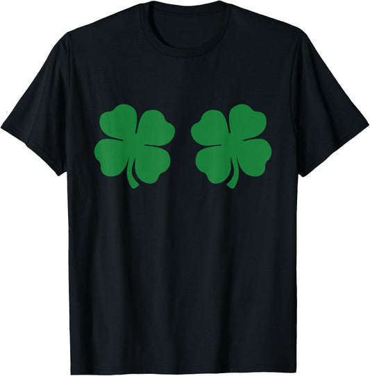 Shamrock Boobs 4 Leaf Clover Saint Patrick's Paddys Day T-Shirt - T-Shirt | Black