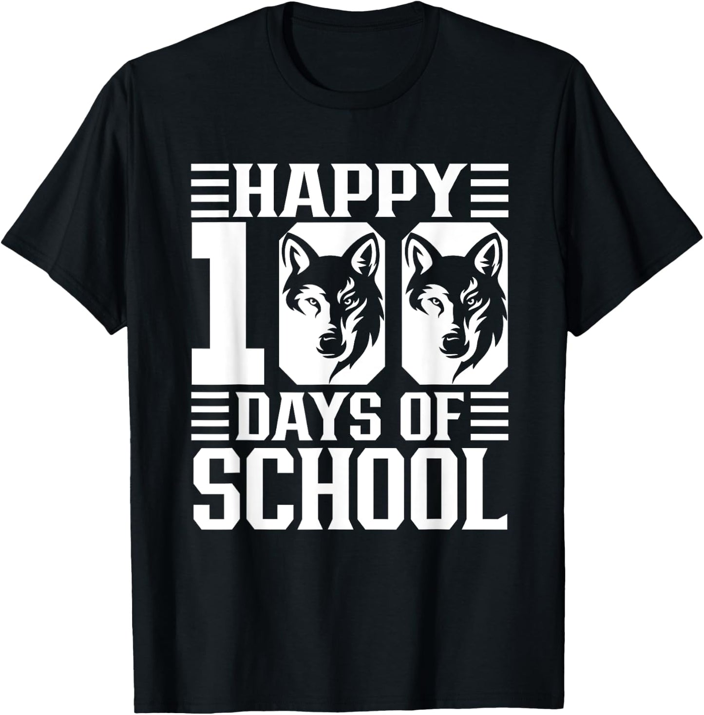 Happy 100th Day Of School 100 Days Smarter Wolf Boys Girls T-Shirt - T-Shirt | Black