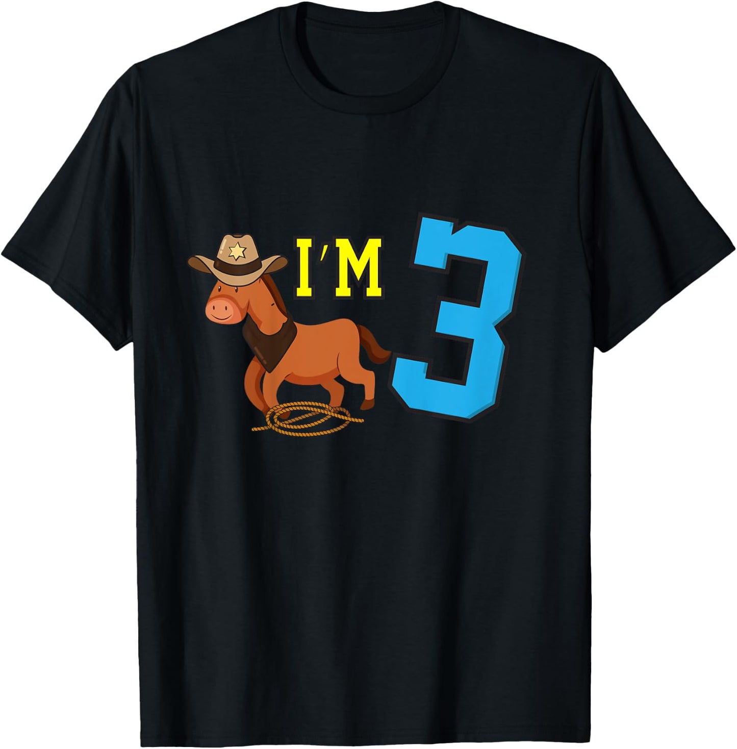 Kids I'm 3 Horse Funny Three Year Old Birthday Cowboy Horseback T-Shirt - T-Shirt | Black