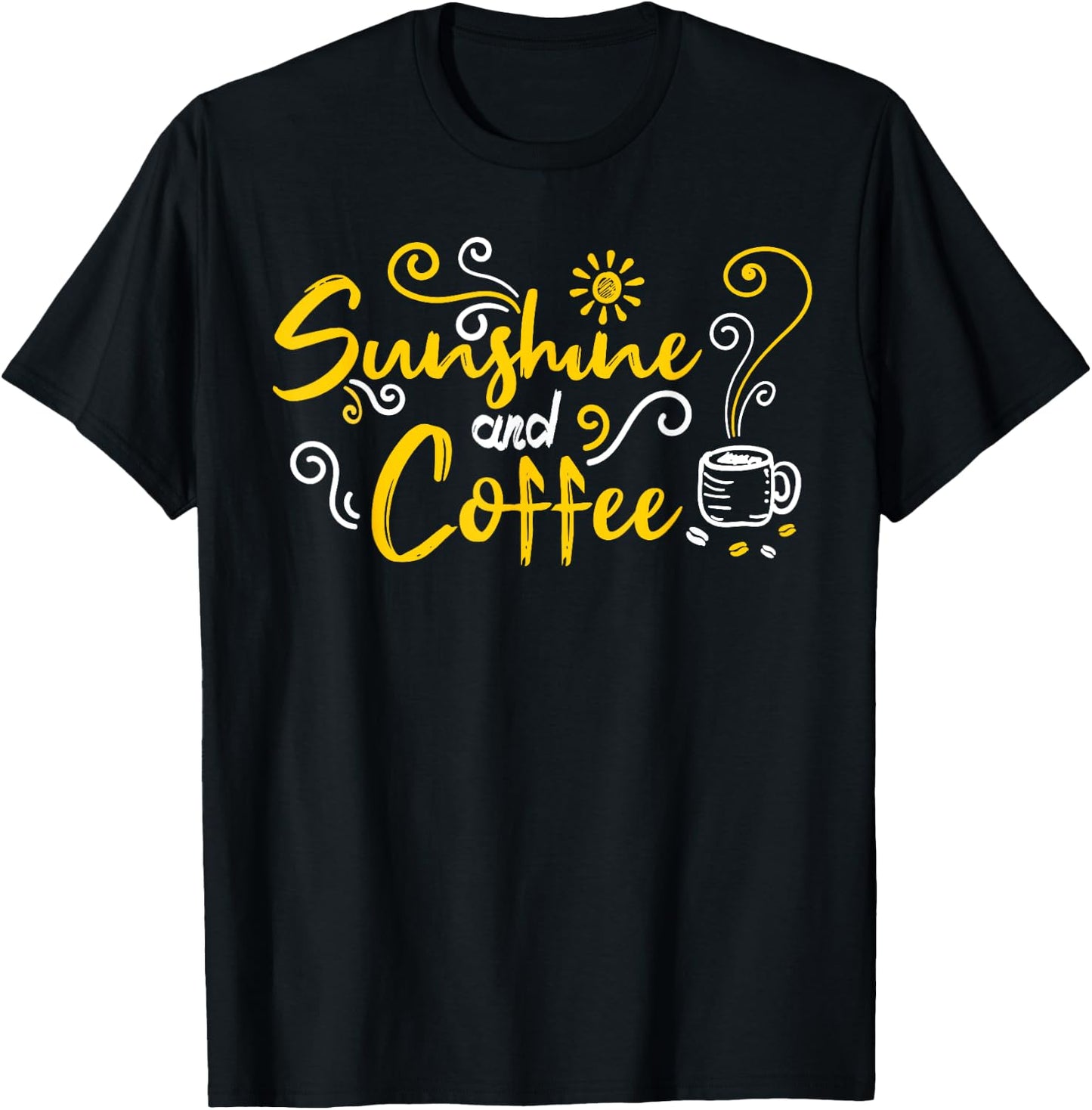 Sunshine and Coffee Summer Lover Doodle Design Men Women T-Shirt - T-Shirt | Black