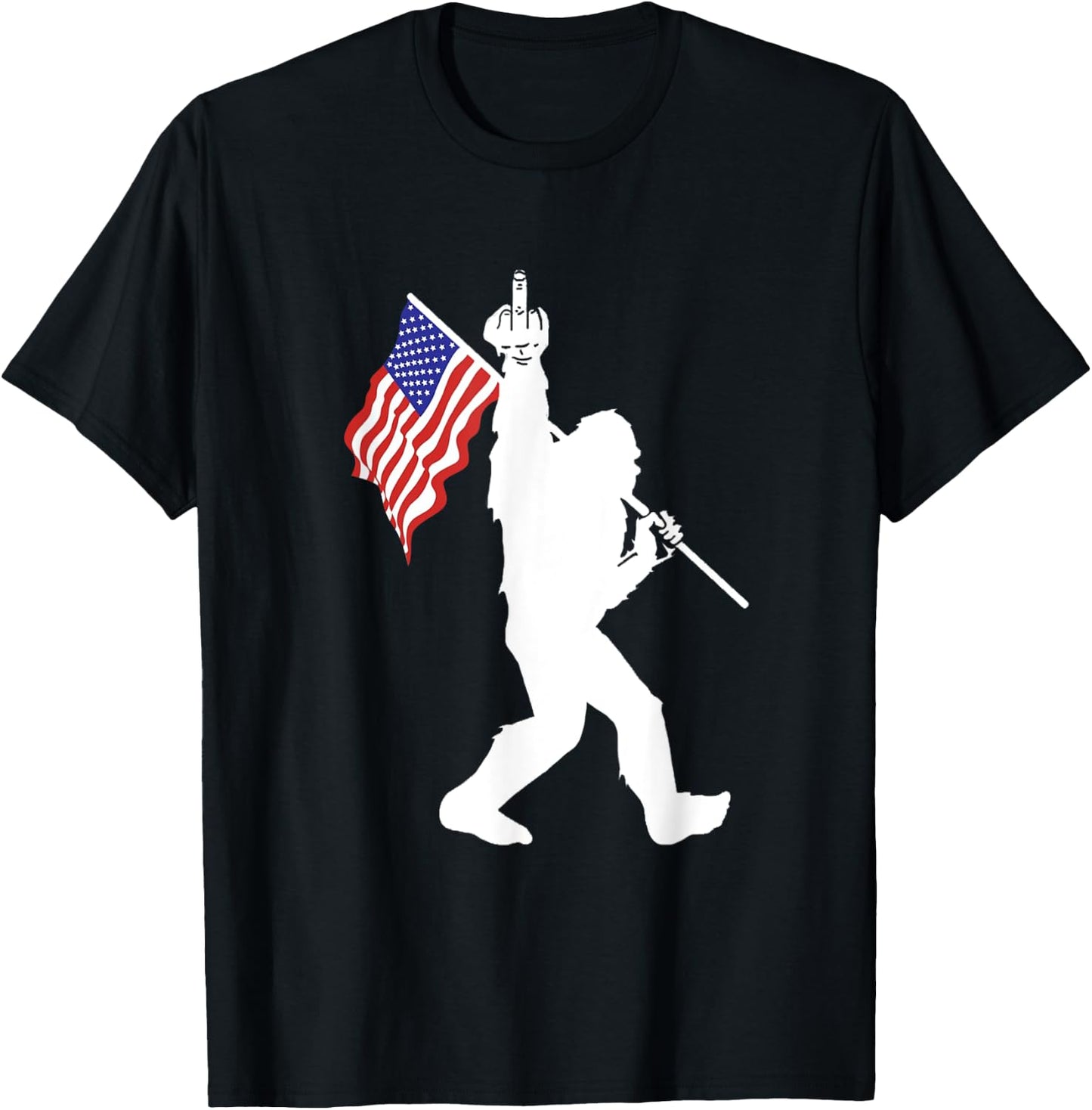 Funny Bigfoot Middle Finger USA Flag Sasquatch Believers T-Shirt - T-Shirt | Black