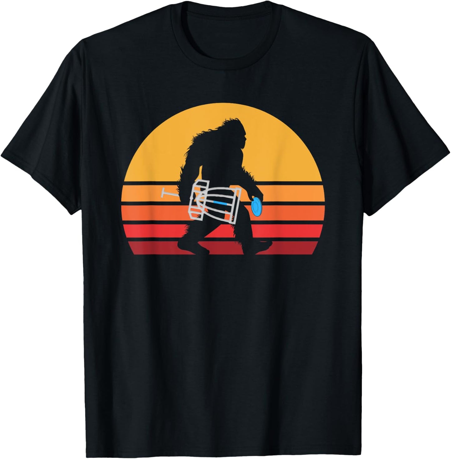 Retro Bigfoot Disc Golf Eighties Sasquatch Disc Golfing T-Shirt - T-Shirt | Black