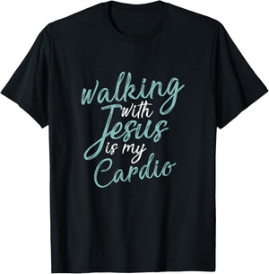 Walking With Jesus Is My Cardio Funny Christianity Prayer T-Shirt - T-Shirt | Black
