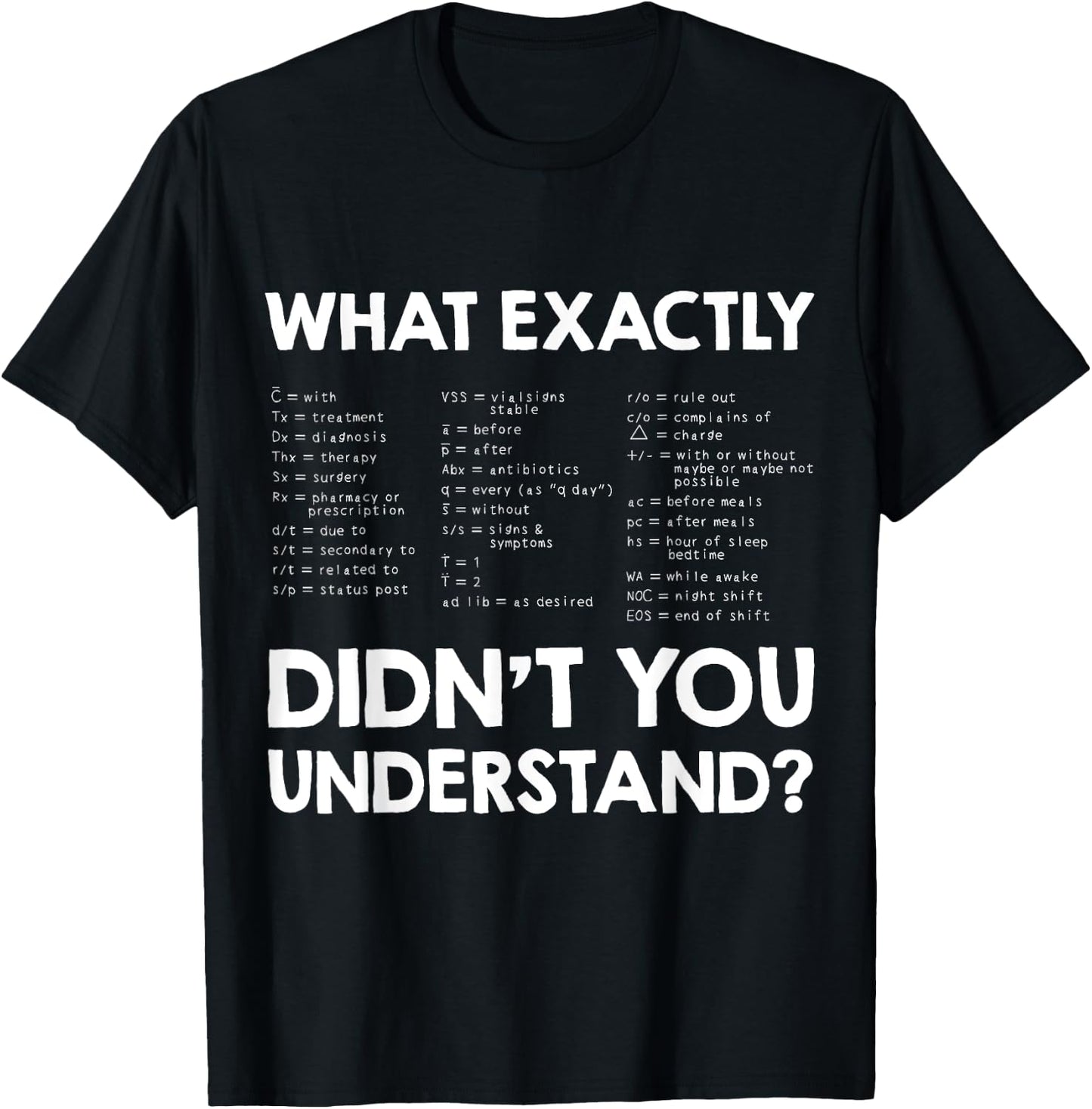 Nurse Nursing Medicine Doctor RN Medical Abbreviations T-Shirt - T-Shirt | Black
