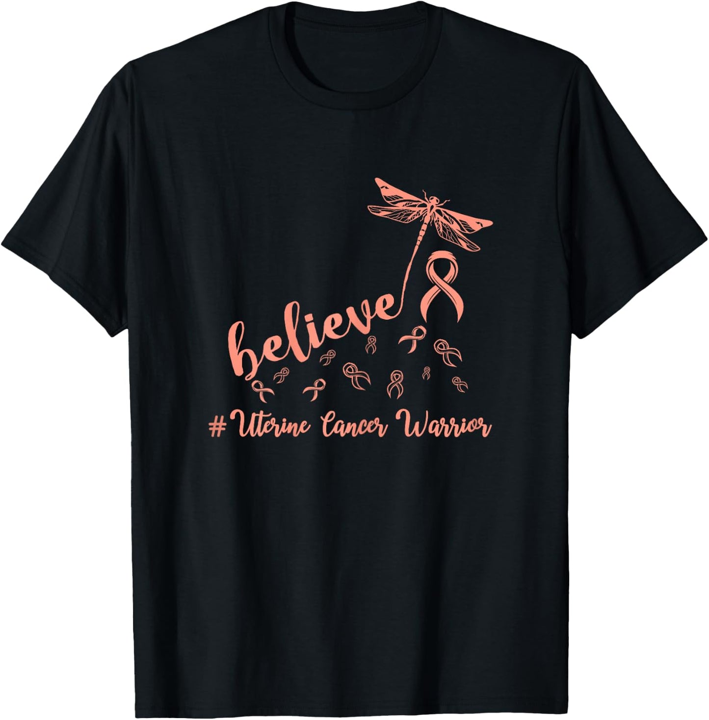 Uterine Cancer warrior dragonfly believe Hope T-Shirt - T-Shirt | Black