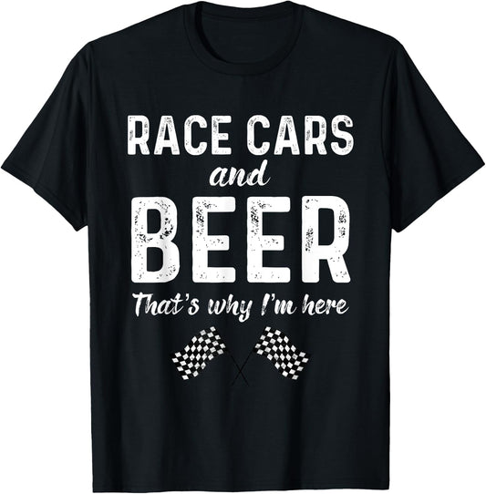 Race Cars Women Racing Checkered Flag Men Fast Cars Beer T-Shirt - T-Shirt | Black