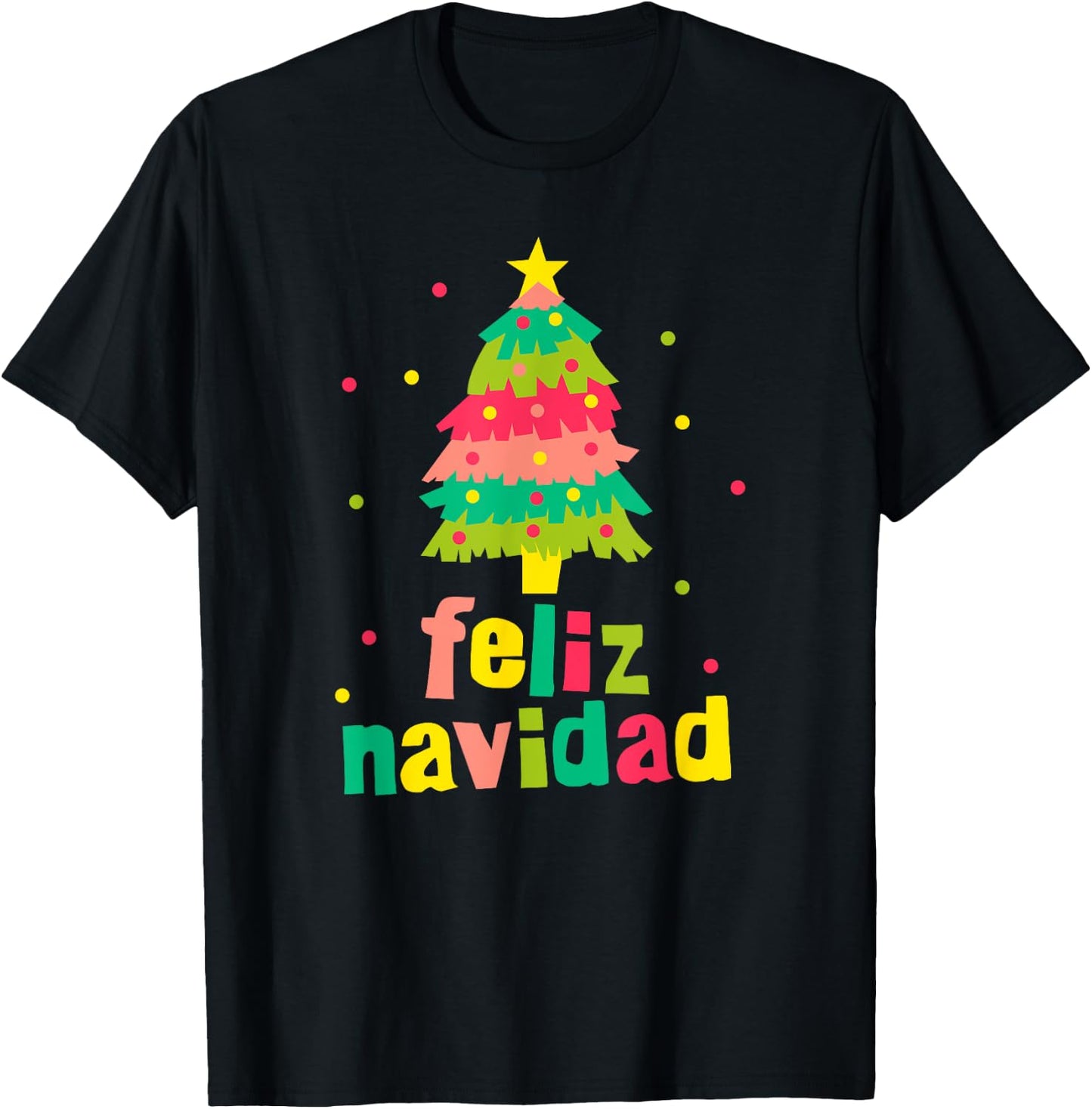 Feliz Navidad Colorful Xmas Tree Spanish Christmas Xmas Gift T-Shirt - T-Shirt | Black