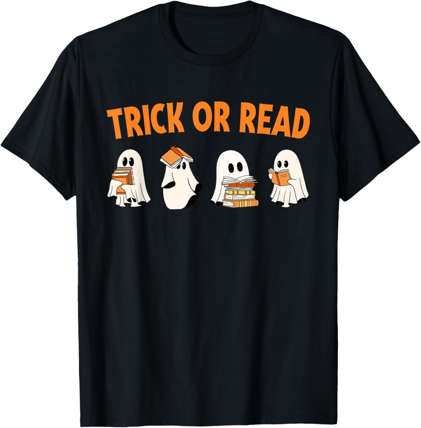 Trick or Read Halloween Ghost Reading Book Lover Halloween T-Shirt - T-Shirt | Black