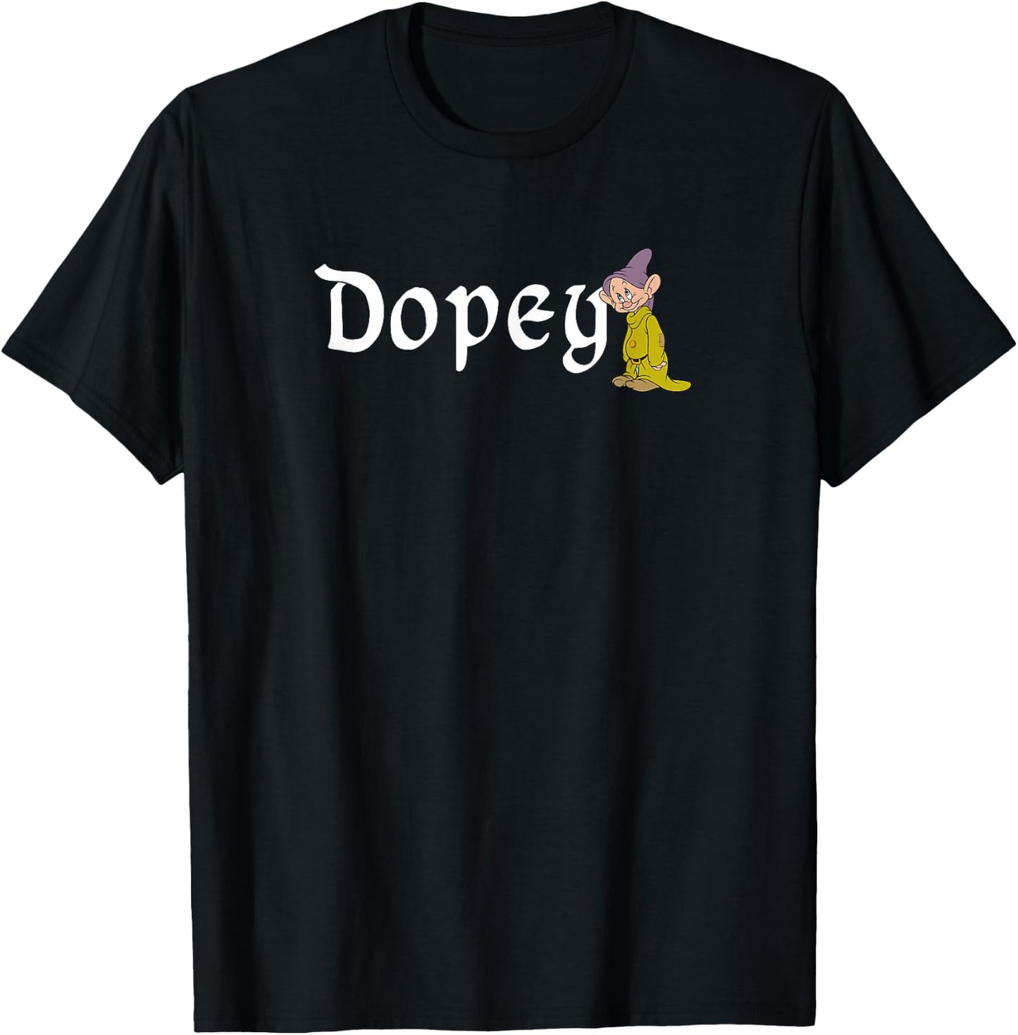 Disney Snow White Dopey Leaning On Name Banner T-Shirt - T-Shirt | Black