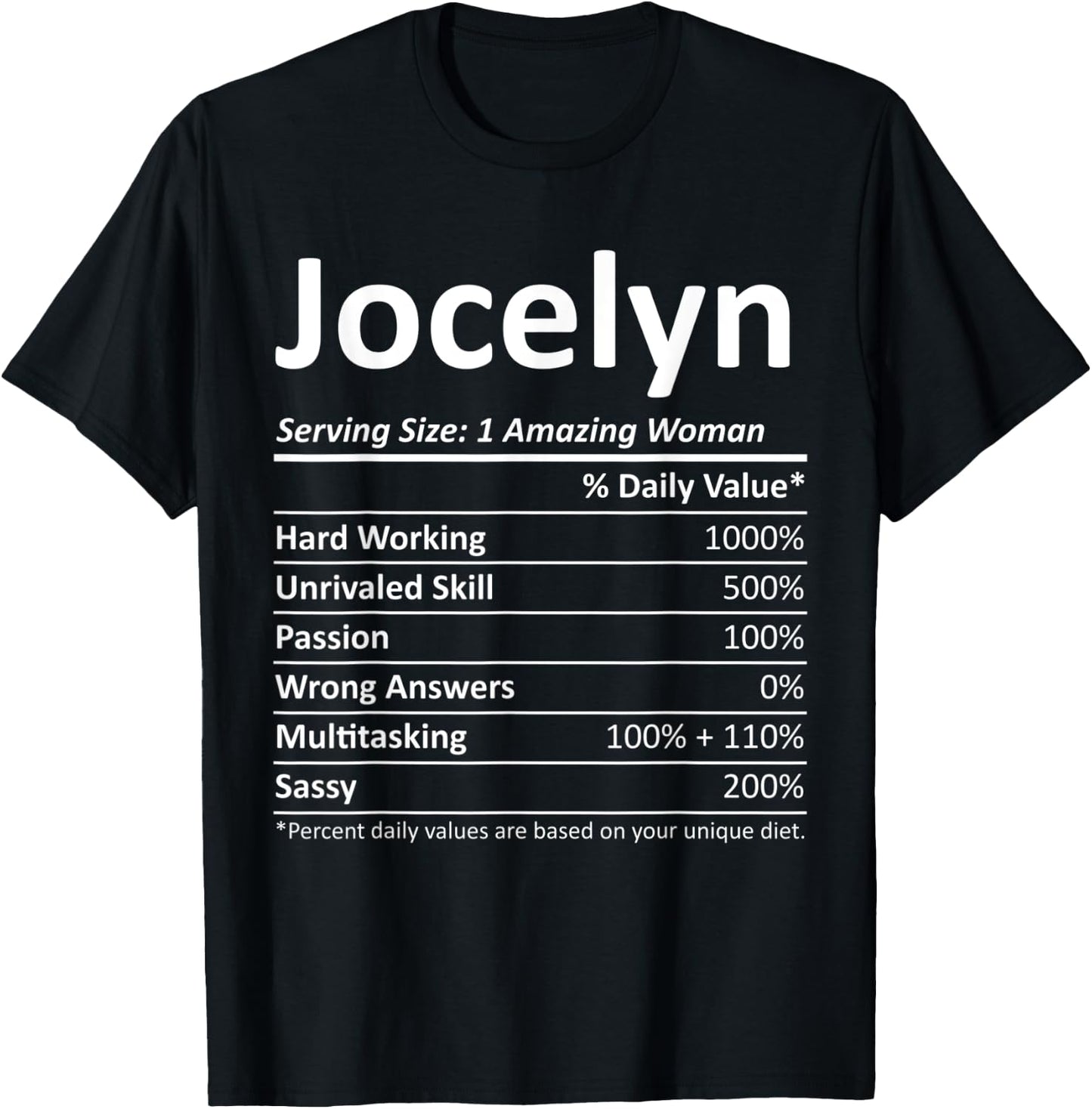JOCELYN Nutrition Personalized Name Funny Christmas Gift T-Shirt - T-Shirt | Black