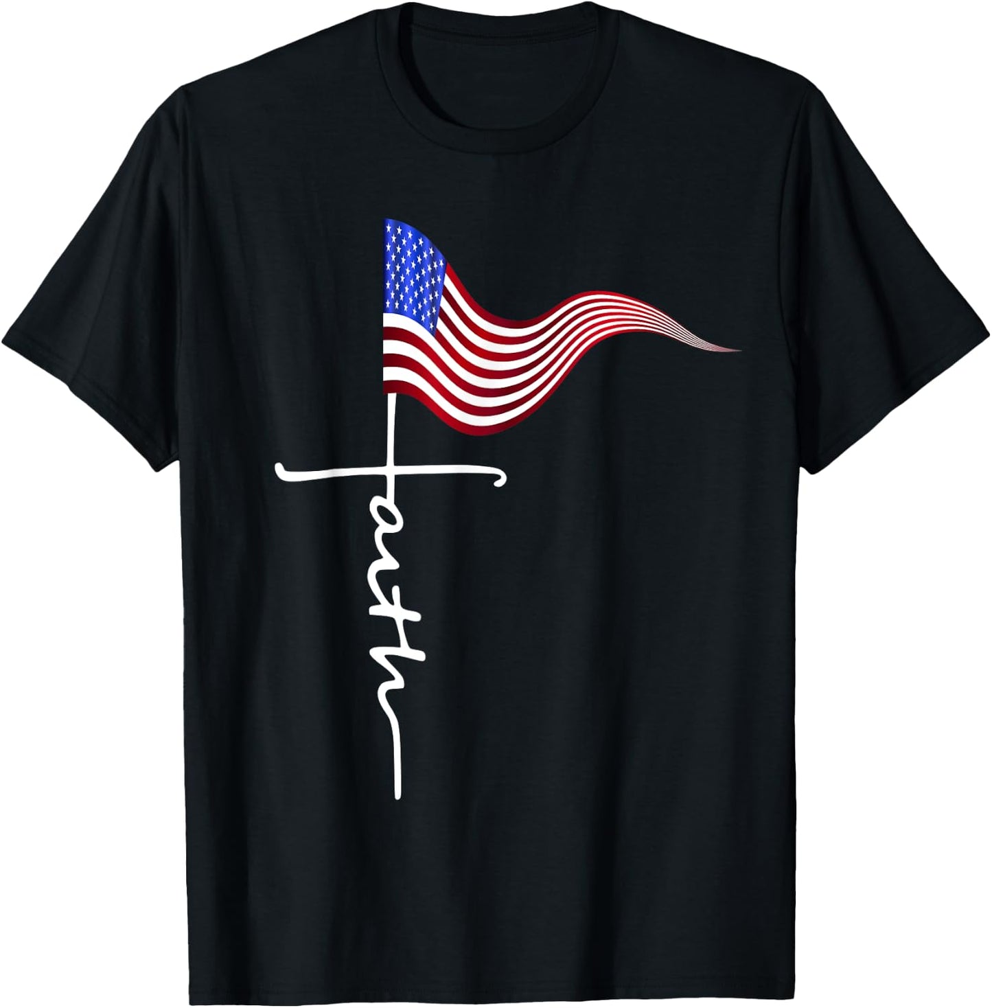 FAITH in the Cross and American Flag, One nation under God T-Shirt - T-Shirt | Black