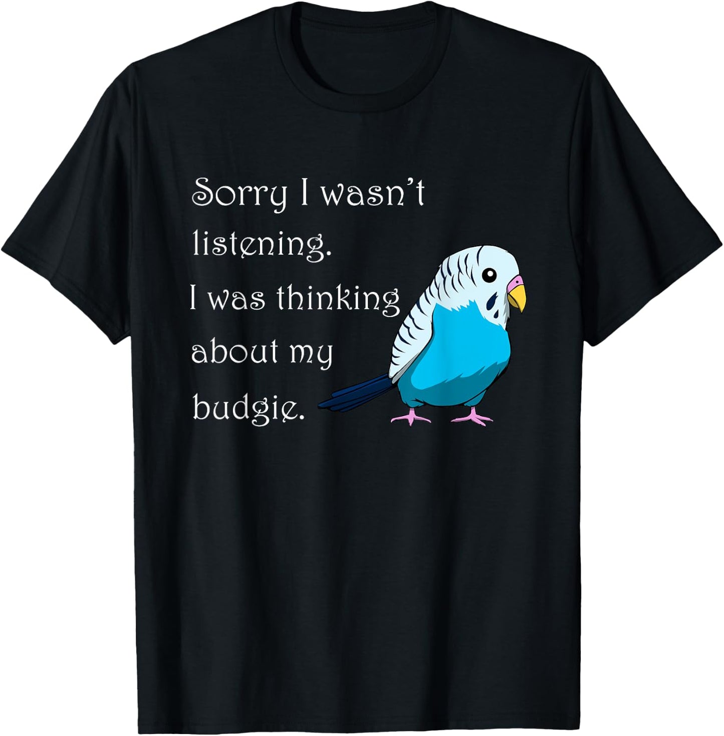 Thinking About My Budgie Cute Budgerigar T-Shirt - T-Shirt | Black