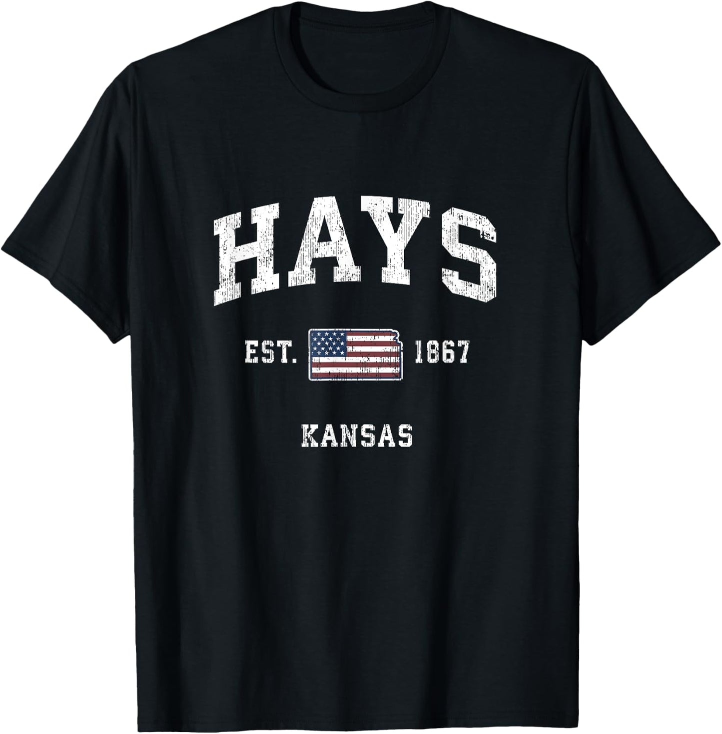 Hays Kansas KS Vintage American Flag Sports Design Kids Men T-Shirt - T-Shirt | Black