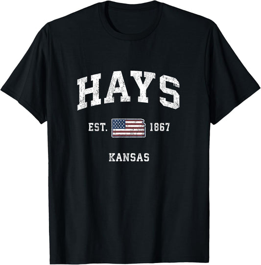 Hays Kansas KS Vintage American Flag Sports Design Kids Men T-Shirt - T-Shirt | Black