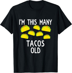Kids I'm This Many Tacos Old 7th Birthday Taco Themed Party Funny T-Shirt - T-Shirt | Black