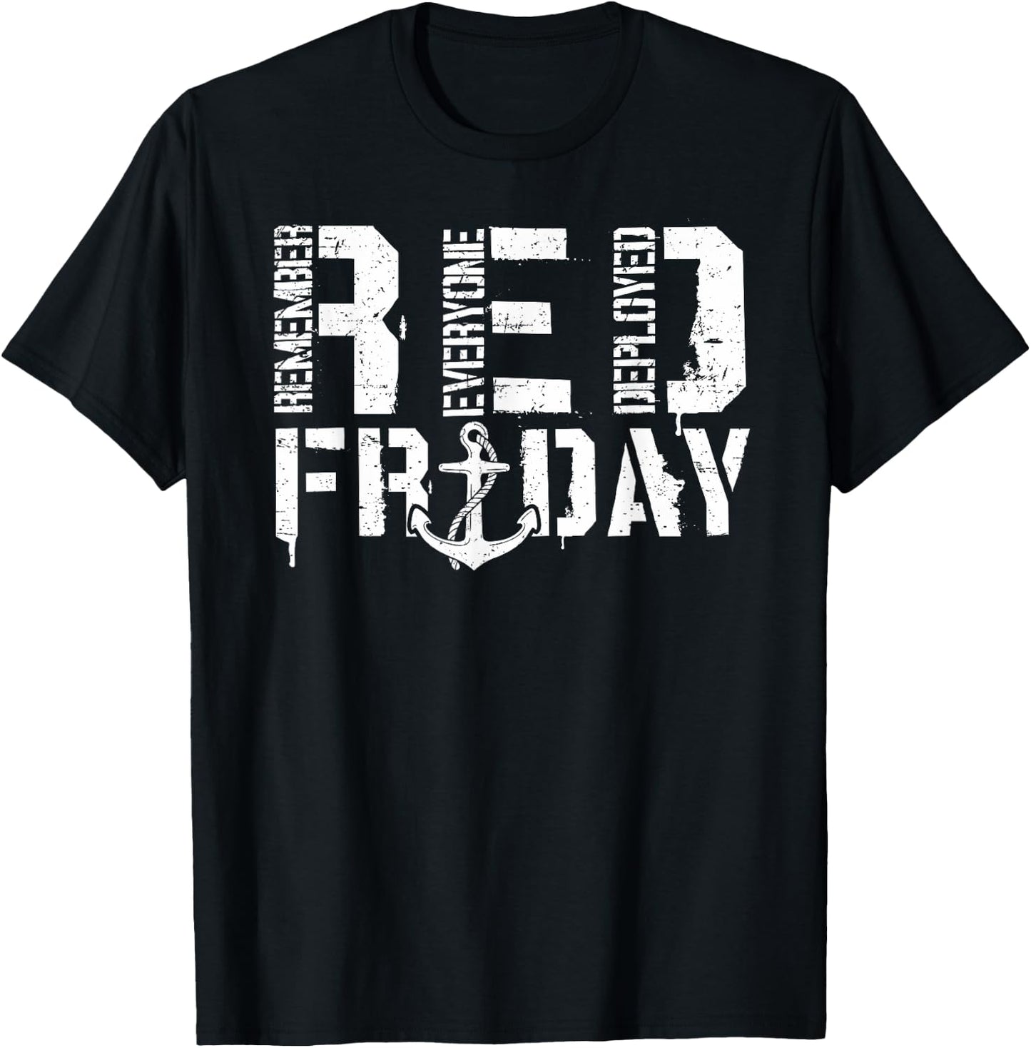 Red Friday Anchor Military Supportive Army Stamp Remember T-Shirt - T-Shirt | Black
